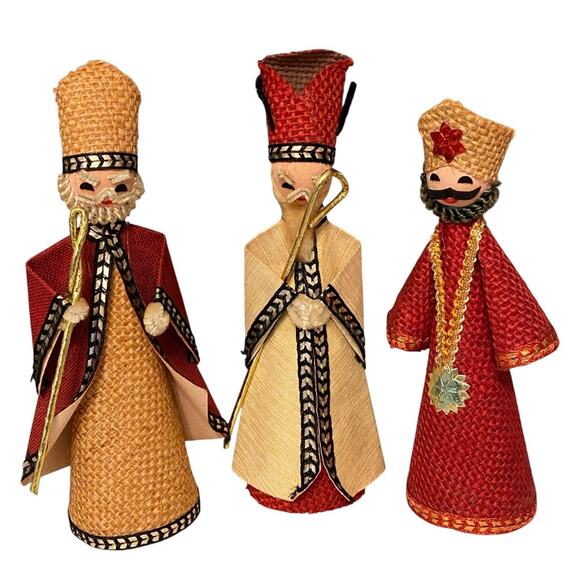 Three Kings Mid Century Modern Christmas Vintage Hand Made Nativity Set of Three - Picture 1 of 9